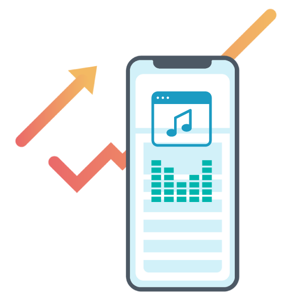 Music app showing growth.